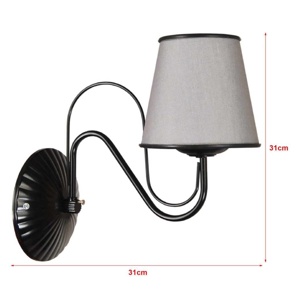 Applique 'Hampshire' a Braccio Curvo per Interni Lampada da Parete con Portalampada Nero e Paralume a Tronco di Cono Grigio - lux.pro