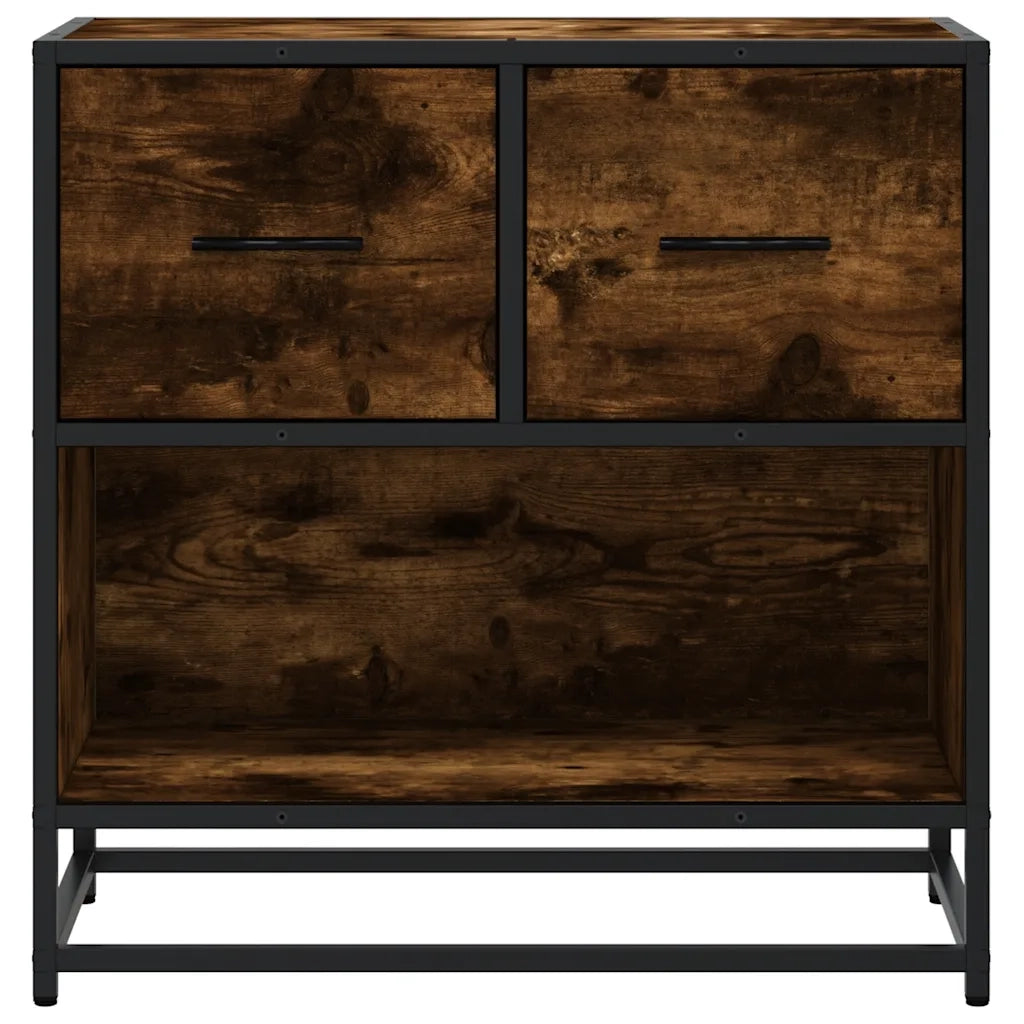 Comodino-Tavolino da notte Rovere Fumo 60x31x60 cm in Legno Multistrato e Metallo