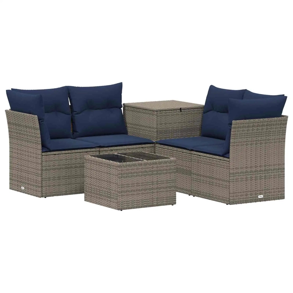 Set di divani 6 pz Grigio e Blu Navy Rattan sintetico e Acciaio 3447353