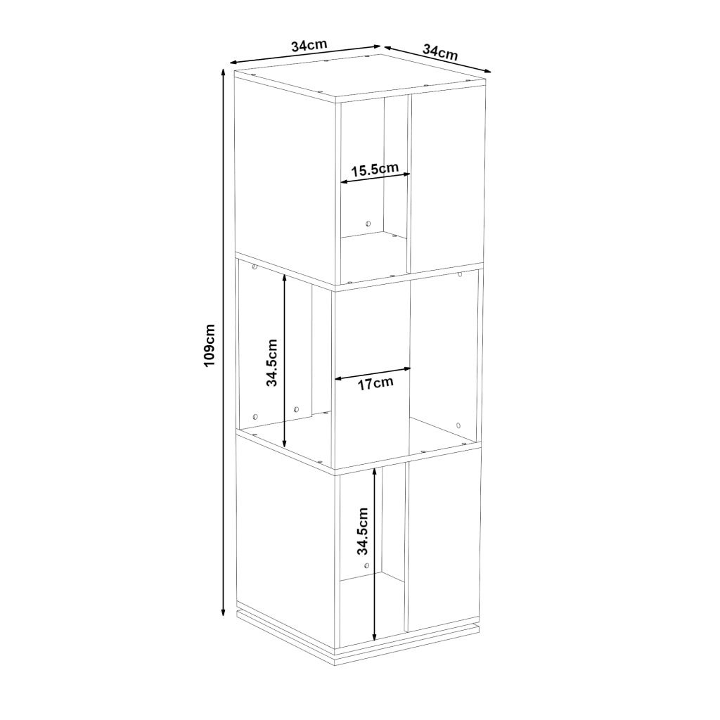 Libreria Girevole Fjelmarirg per Cameretta Scaffale Rotante a 3 Livelli 109 x 34 x 34 cm - Bianco [en.casa]