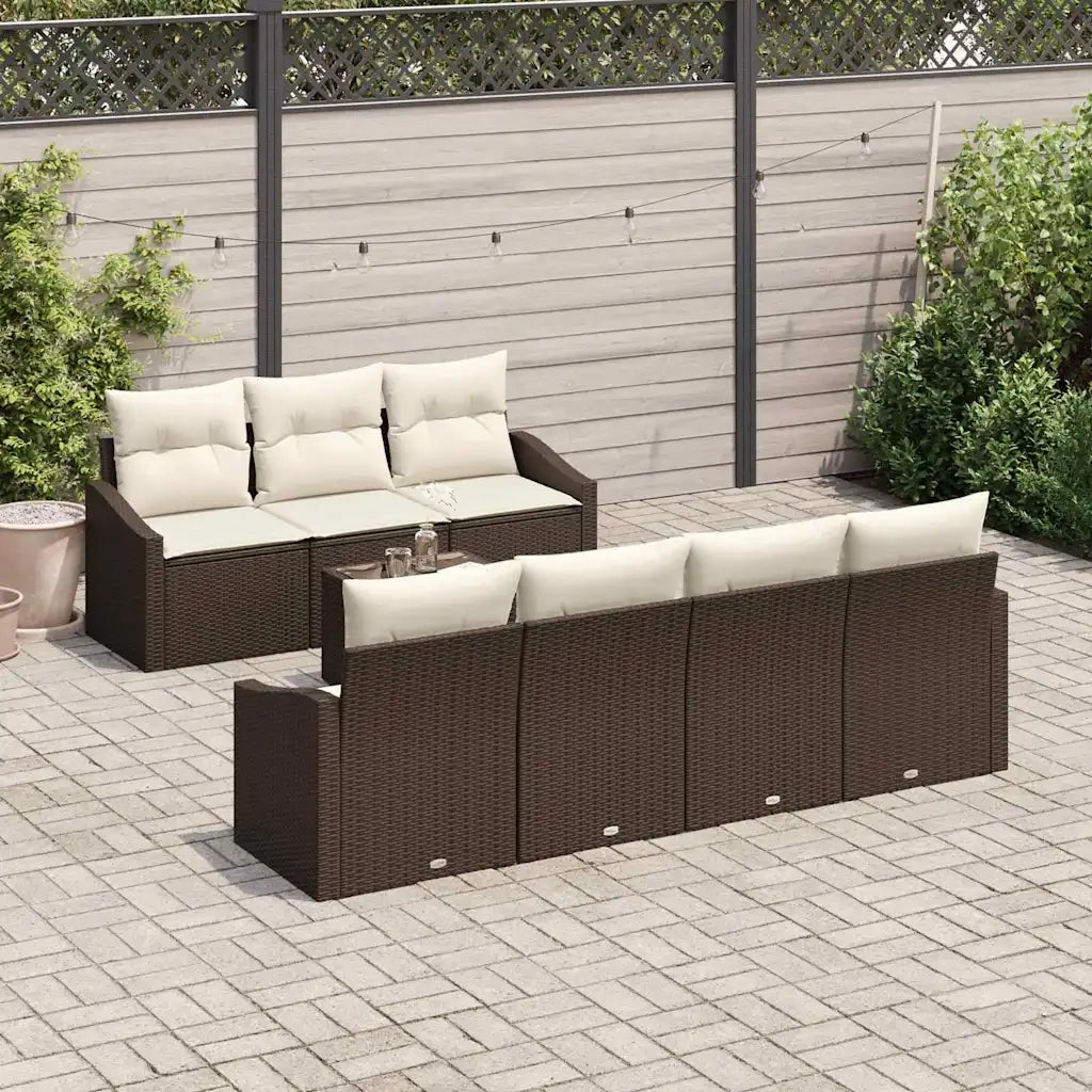 Set di divani con cuscino 8 pcs Marrone e Crema polyrattan 3355297