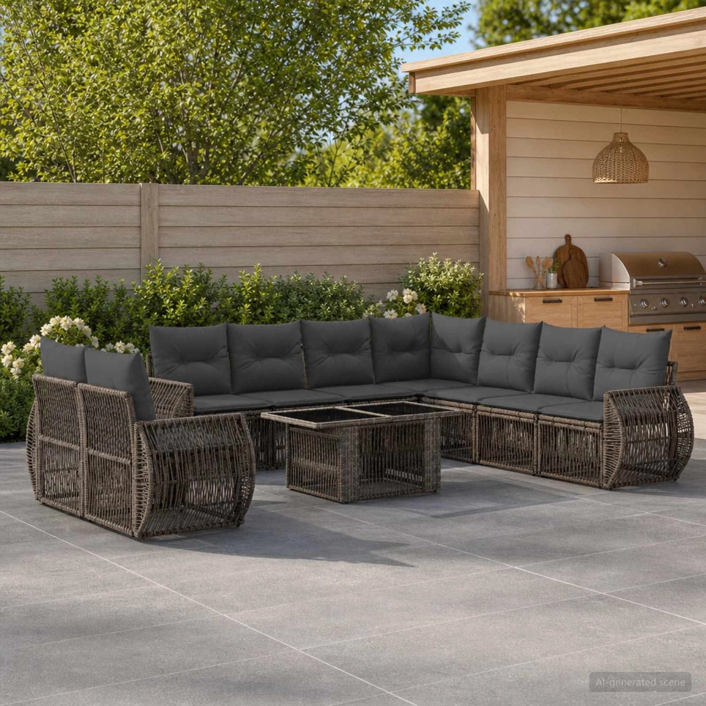 Set Divano da Giardino 10 pz Grigio e Grigio Scuro polyrattan 3436964
