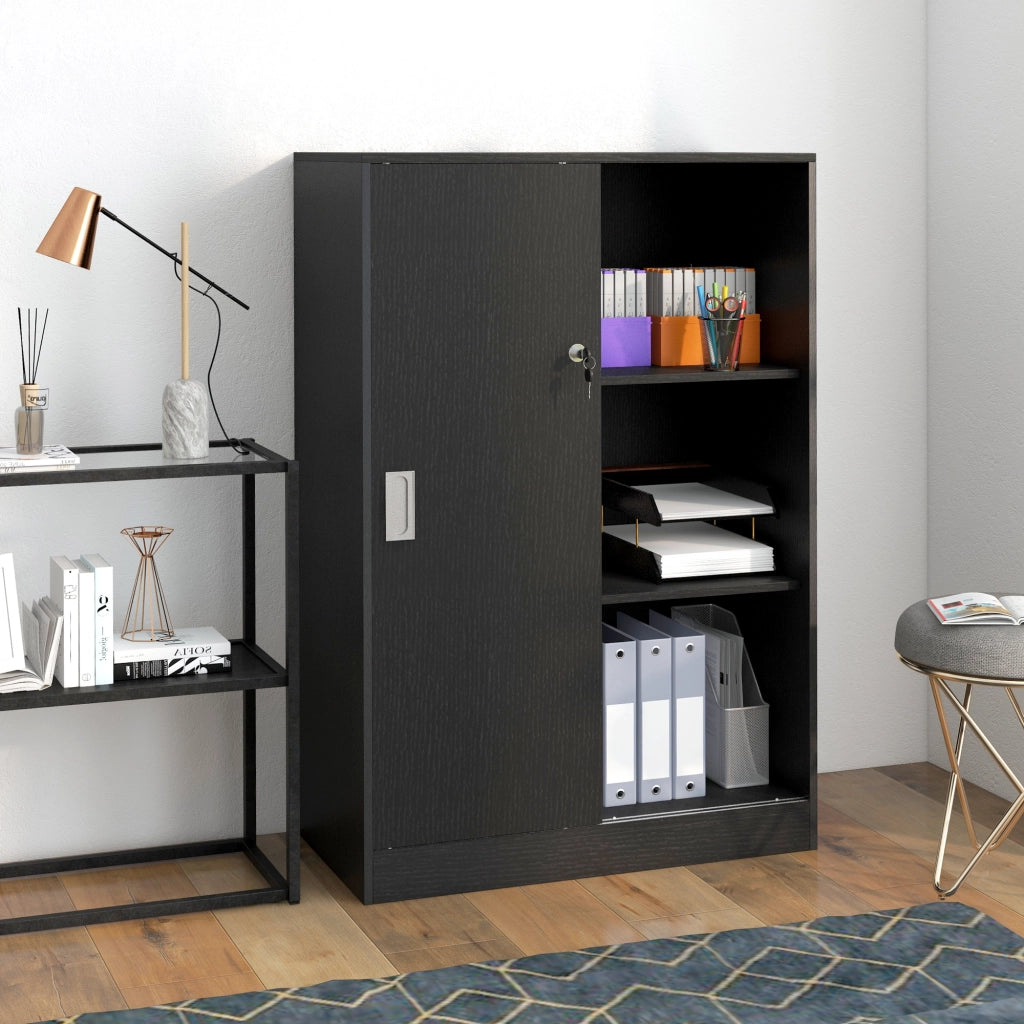 Armadio per Ufficio 2 Porte Scorrevoli Bloccabili ¨C Zephmum ¨C Nero 80x40x120 cm