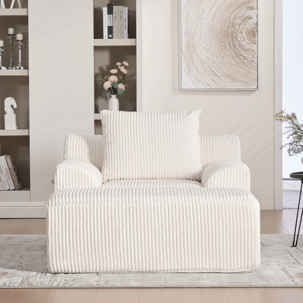 OKWISH Poltrona con Poggiapiedi in Velluto a Coste Seduta Profonda con Tasche Laterali e Cuscino Beige