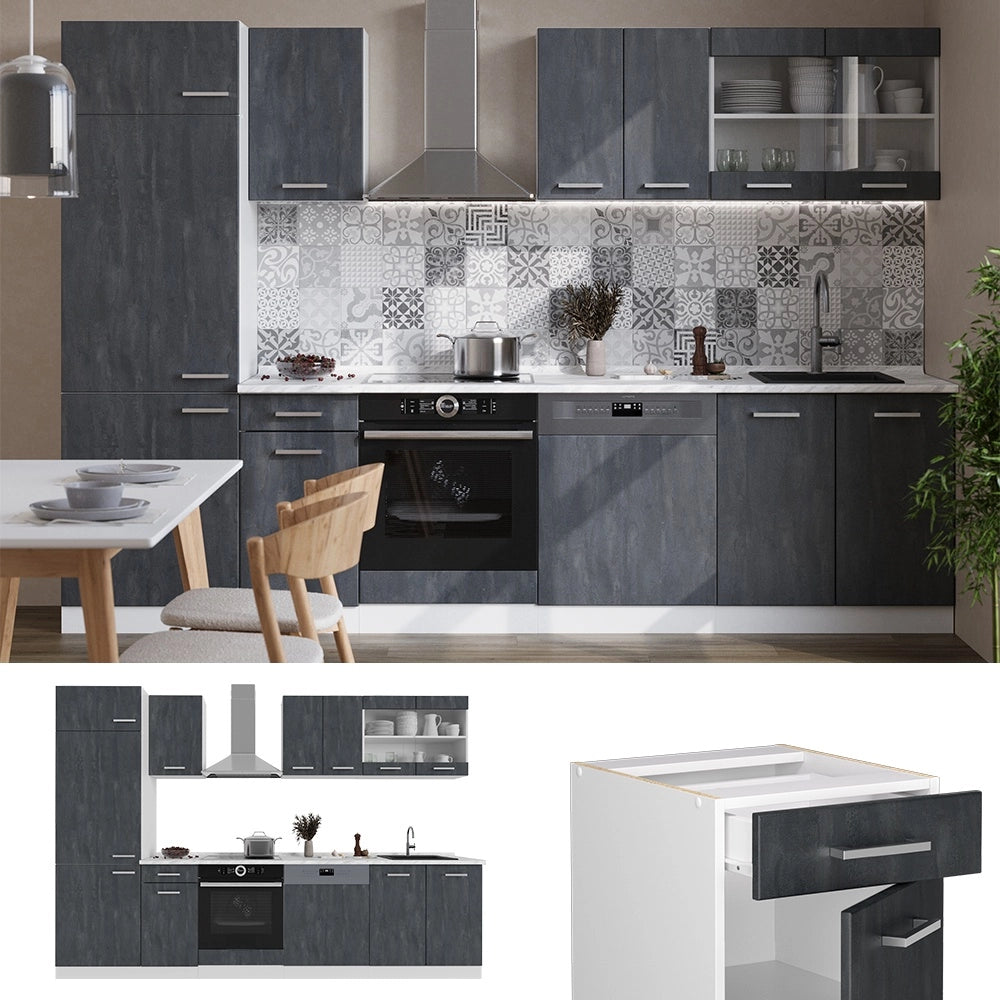 Cucina componibile R-Line Calce nera/Bianco 300 cm PL Antracite Vicco
