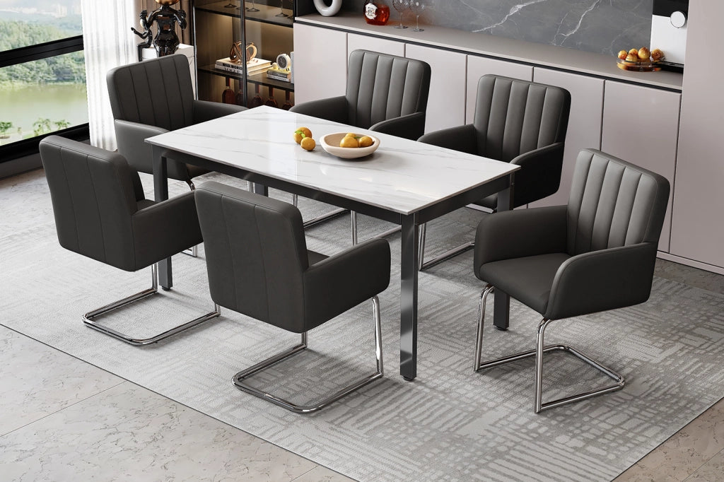 Set di 6 sedie da pranzo in similpelle nera con gambe a Z