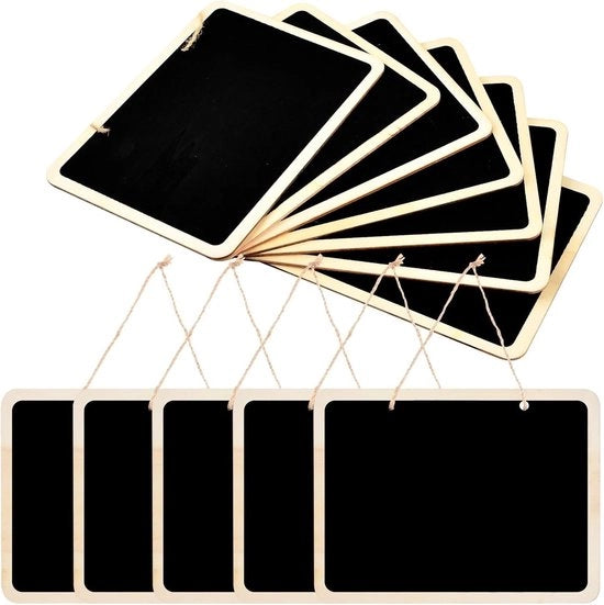 Mini tavole decorative da appendere - 12 pezzi - nero - legno - 16 x 12 cm
