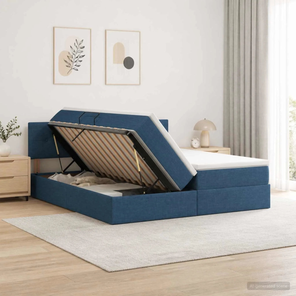 Letto con contenitore LED e materasso Blu 180 x 200 cm Tessuto 3459353