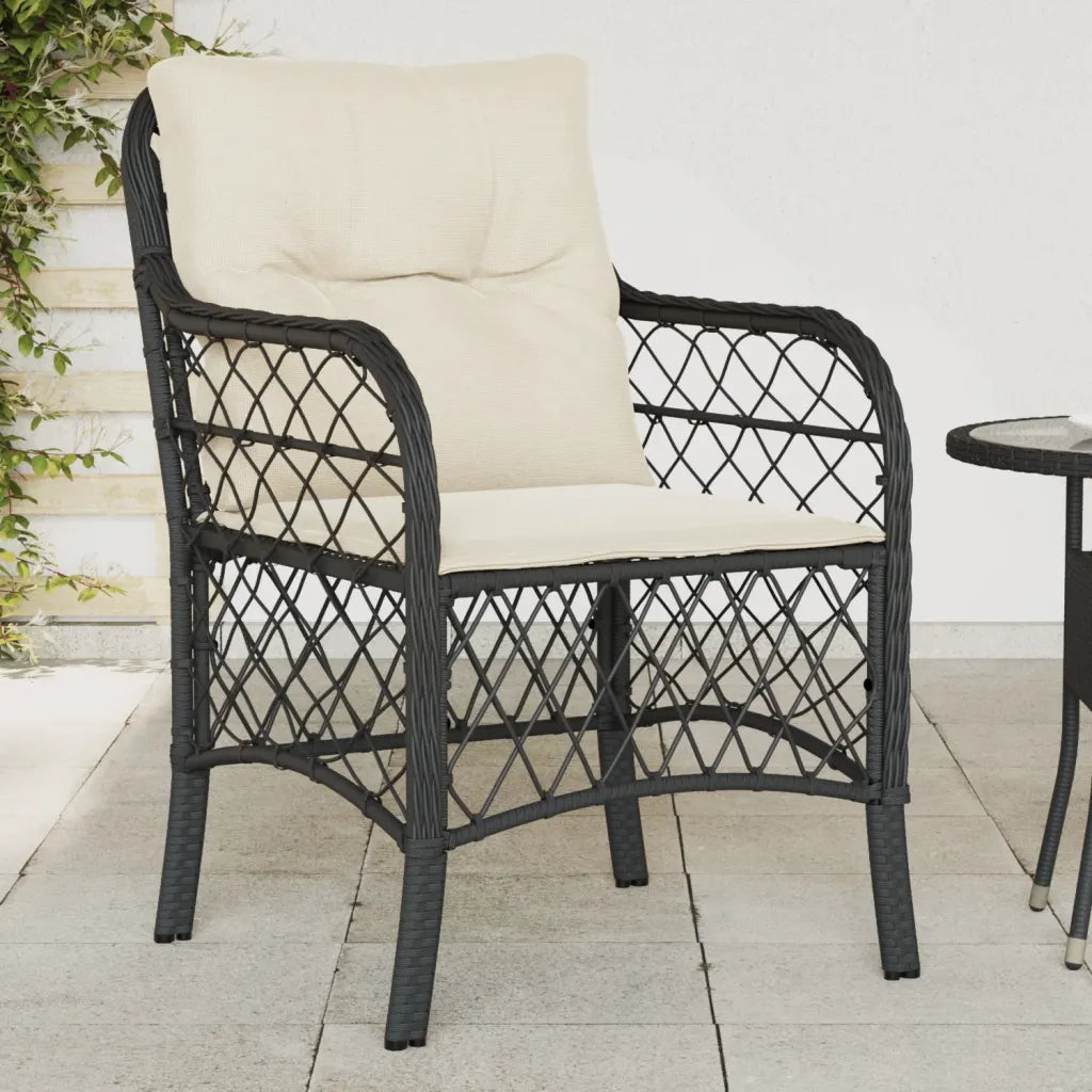 Sedie da Giardino con Cuscini 2 pz | Sedie da Esterno Nere in Polyrattan