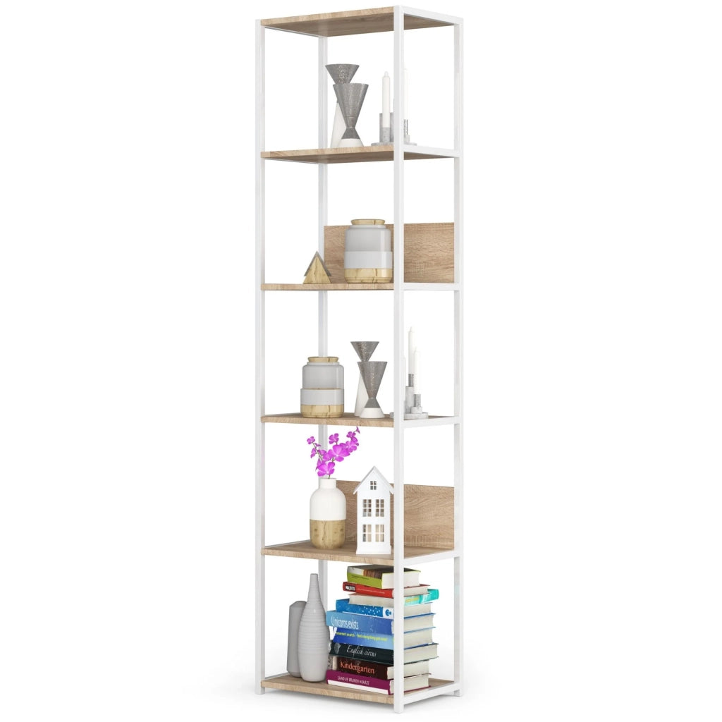 Scaffale stilo loft con ripiani in legno 50 cm Bianca 50 cm inserto frontale Sonoma Quercia 50x32x192 cm