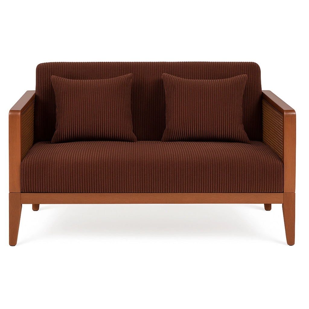 Boca Duo - Divano 2 Posti 143x80x84,5 cm Divanetto in Legno Massello Noce e Polyrattan con Cuscini Marrone