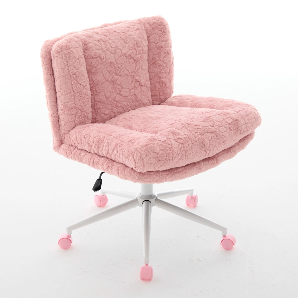 Poltrona da Ufficio Girevole ¨C MINIMAL ¨C Tessuto Pelo Rosa, Base in Metallo, Seduta Larga