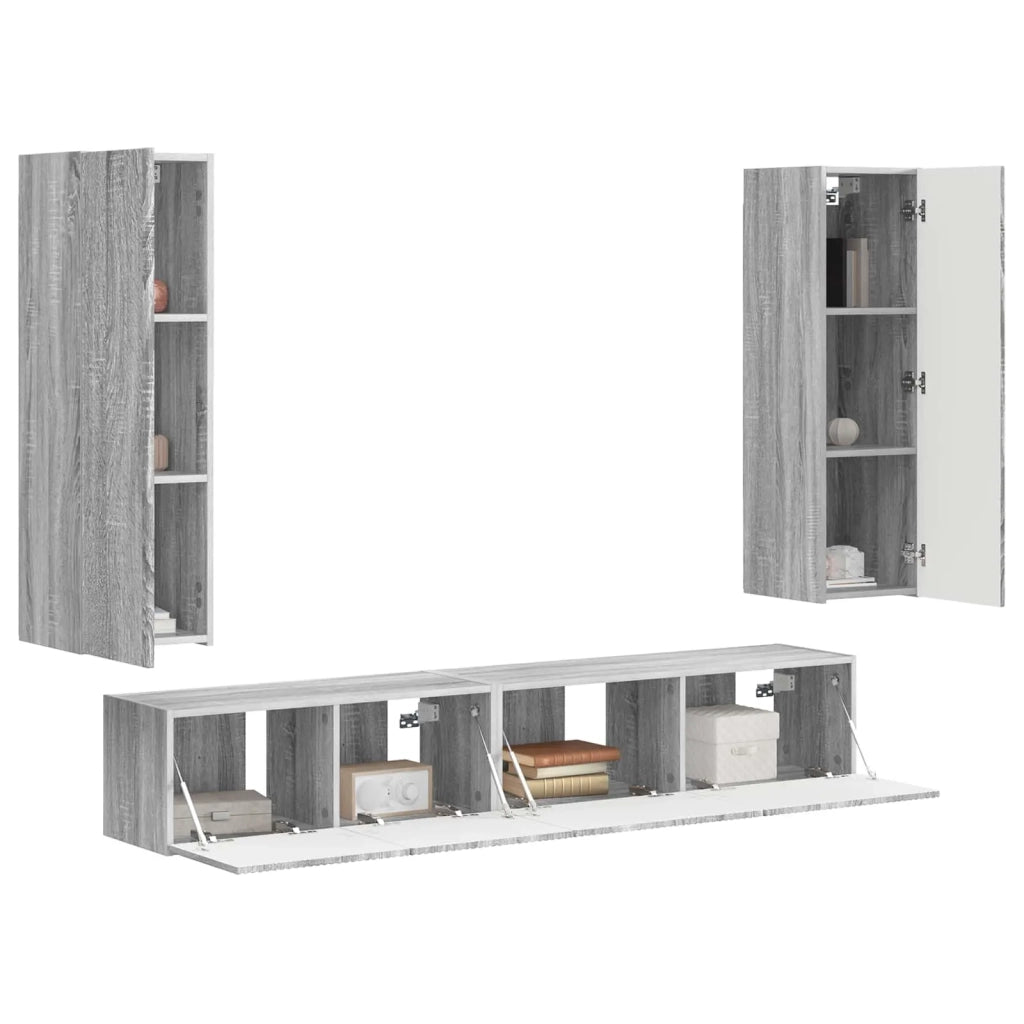 Set mobile TV 3 pz-Credenza per TV Grigio Sonoma Legno multistrato 943401