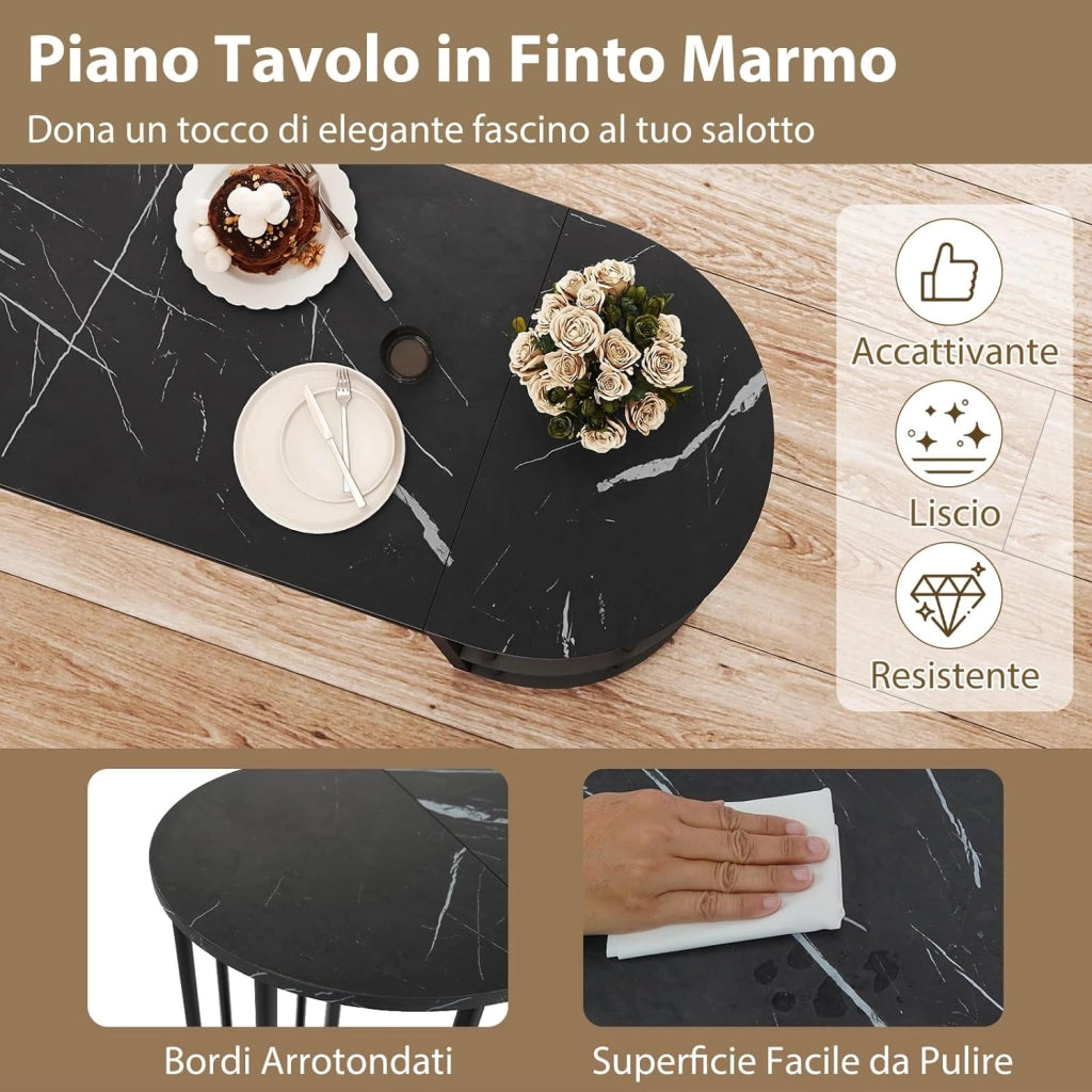 Tavolo da Bar Alto, Tavolino da Cucina Moderno con Piano in Finto Marmo, 4 Ripiani Laterali e Struttura in Metallo, Bancone Cucina da Casa per Soggiorno e Sala da Pranzo (Grigio)