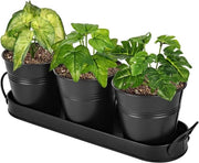 Set di 3 Pianteria in Metallo con Scodella di Drenaggio per Finestra Cucina