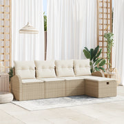 Set Divano da Giardino a 5 Pezzi con Cuscini Beige in Rattan