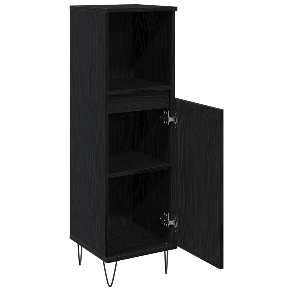 Cabinet da Bagno  Nero Rovere 30x30x100 cm Legno Ingegnerizzato