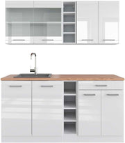 Cucina completa R-Line, Bianco lucido/bianco, 160 cm, PL Rovere, con disposizione flessibile dei moduli ed espandibile