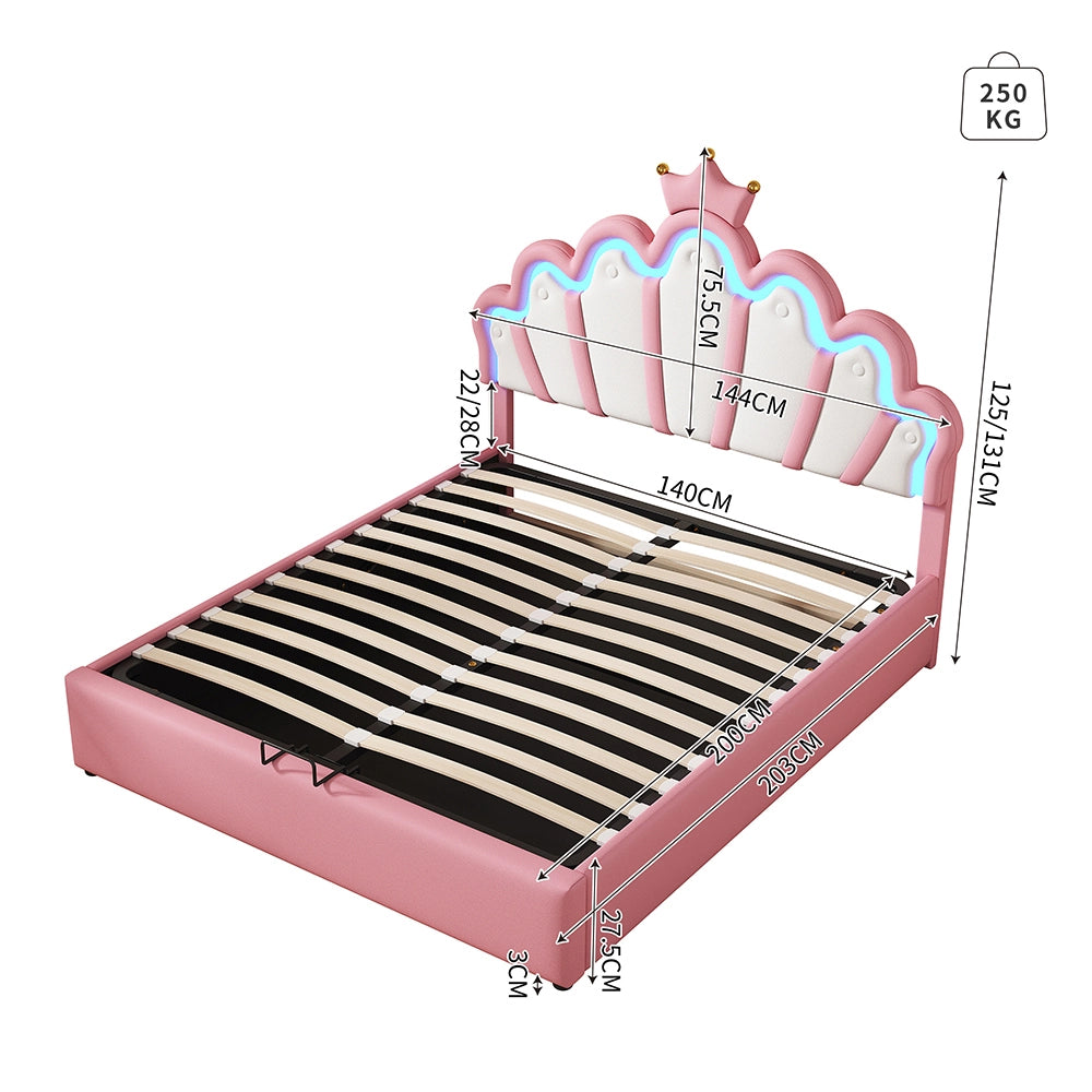Letto a scomparto 140x200 cm - Xylo - LED regolabile imbottitura morbida rosa