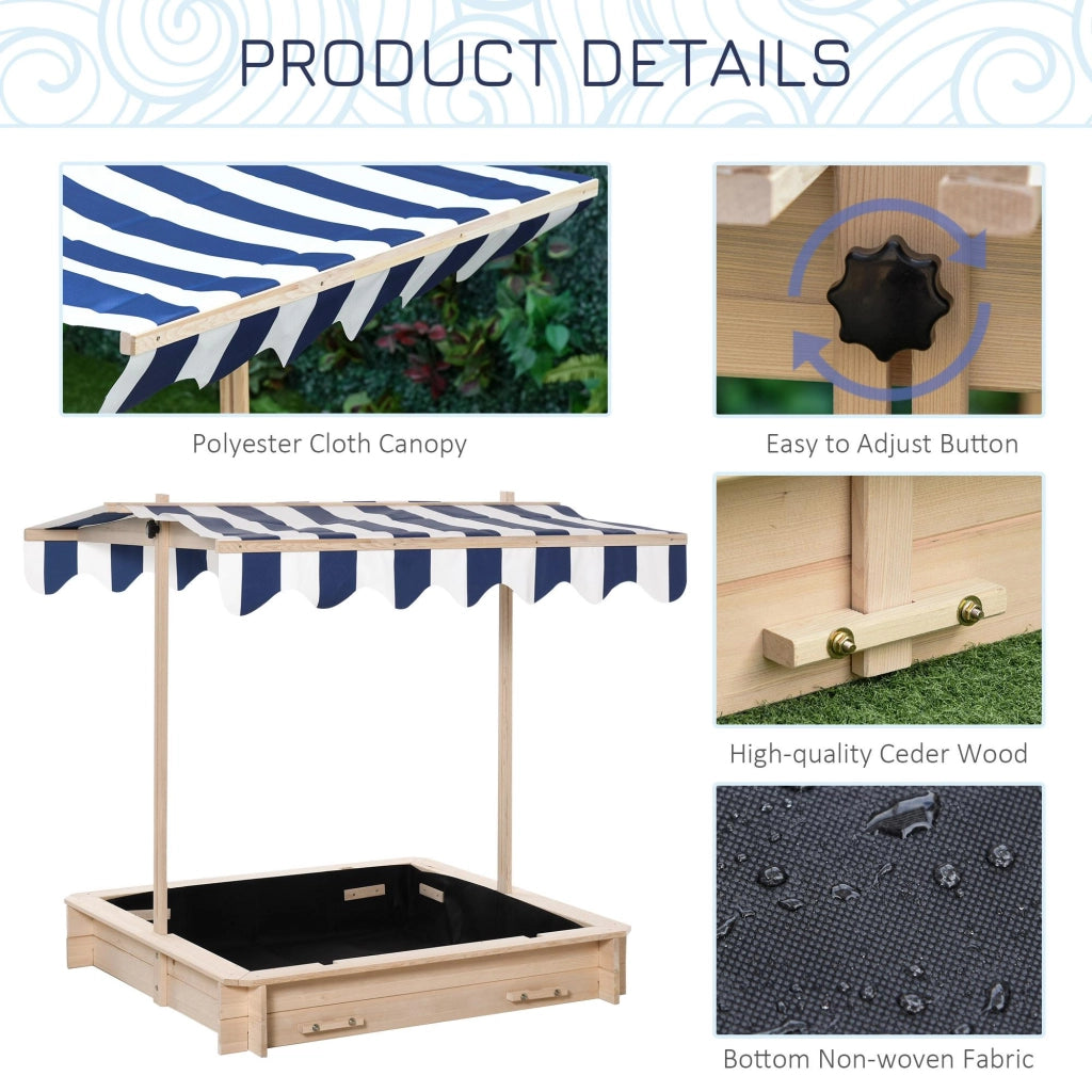 Sabbiera da Esterno con Tettuccio Parasole 106x106x121 cm in Legno Bianco e Blu