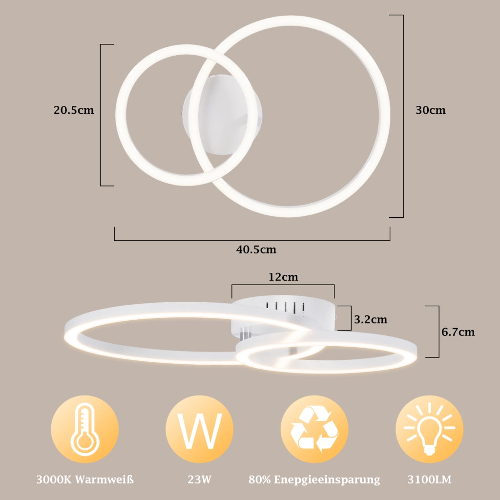 ZMH Lampada da Soffitto LED 23W Bianco Luce Calda Moderna per Soggiorno Camera da Letto Corridoio