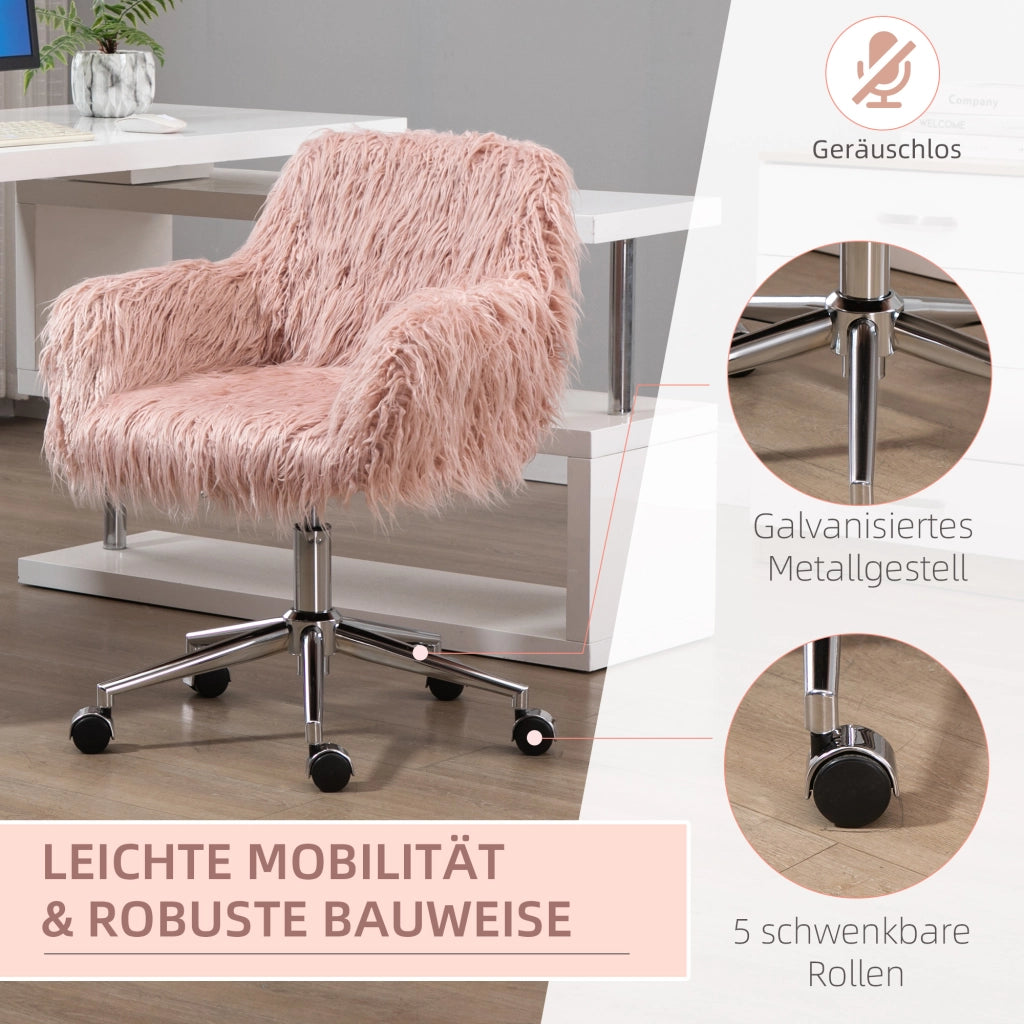 Sedia da Ufficio Ergonomica Regolabile in Altezza con Braccioli e Ruote Piroettanti in Nylon Rosa