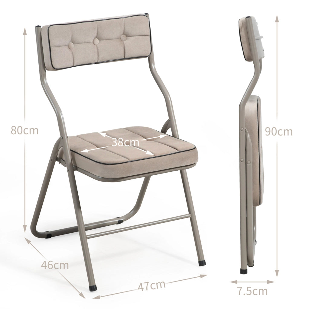 Set di 2 sedie pieghevoli imbottite in velluto; struttura in acciaio; khaki