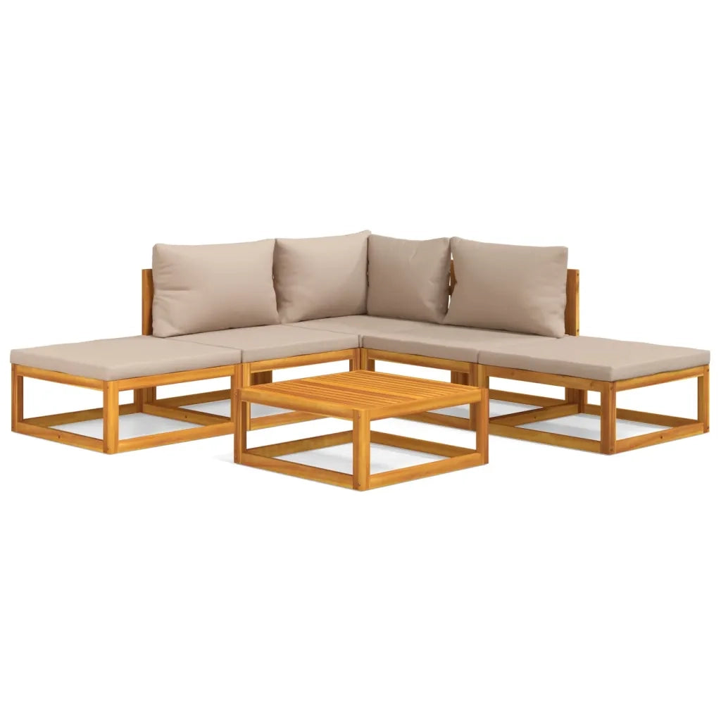 Set Salotto da Giardino 6pz con Cuscini Tortora Legno Massello 3155245