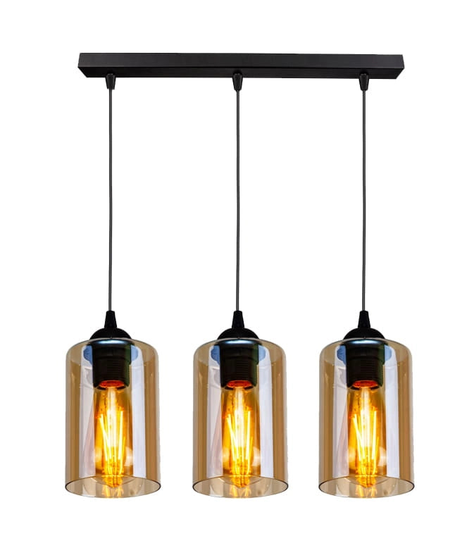 Lampadario Candellux Bistro 3xE27 vetro ambra nero