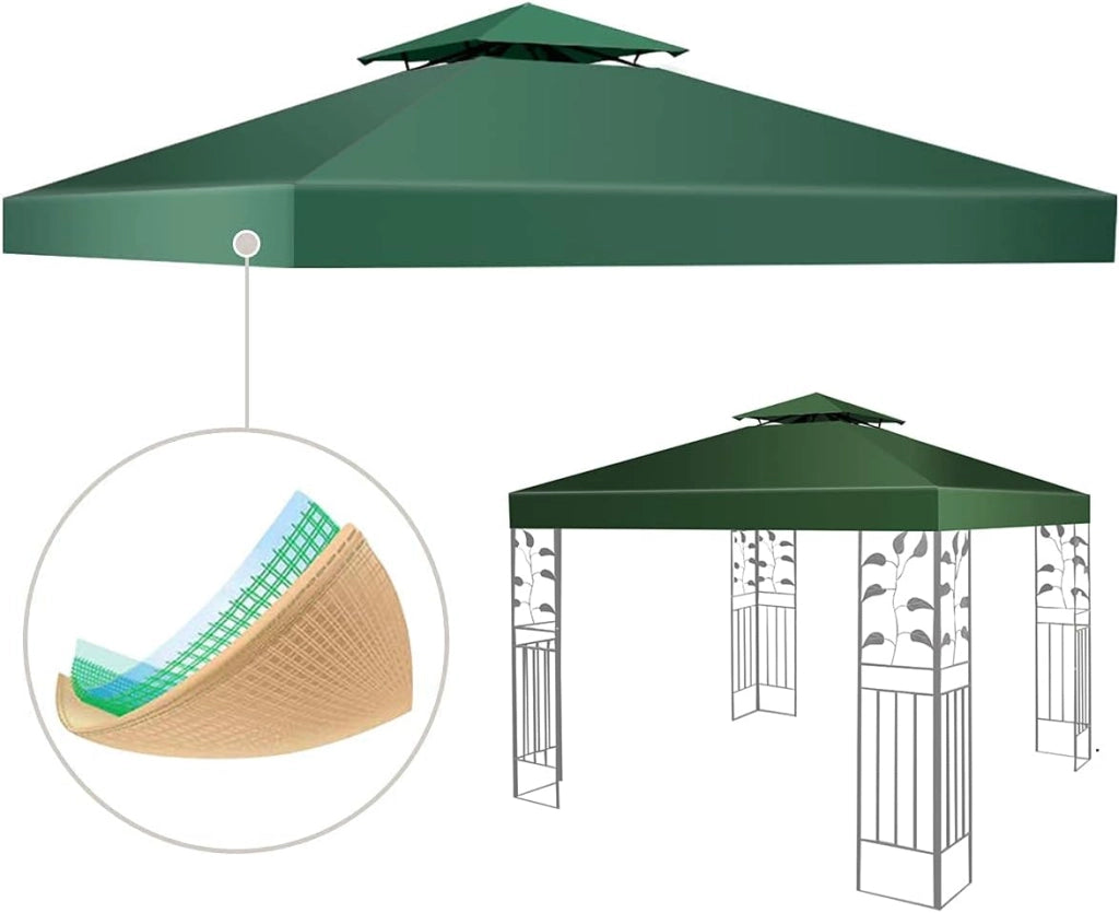 Tetto di Ricambio, per Gazebo Giardino di 3 x 3 M, Doppio/Singolo Strato, in Tessuto Poliestere, Impermeabile e Anti-UV, per Cortile/Spiaggia/Parco, 3 Colori e 2 Stili