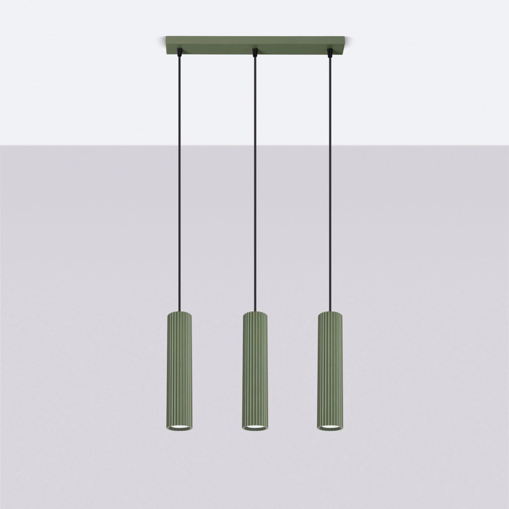 Lampada a sospensione GRAVIO verde oliva barra 3 tubi 3xGU10