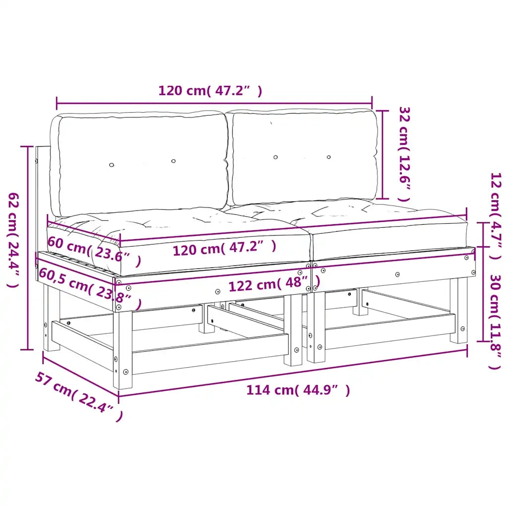 Divano componibile-Divani Centrali con Cuscini 2 pz in Legno Massello di Pino 712530