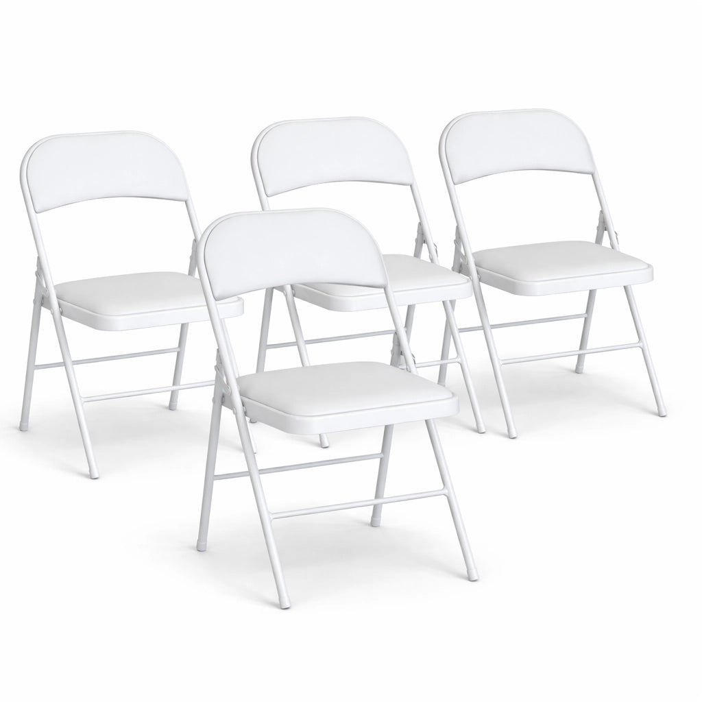 Set 4 Sedie Pieghevoli Metallo Ecopelle Imbottita Ergonomiche Salvaspazio Bianco