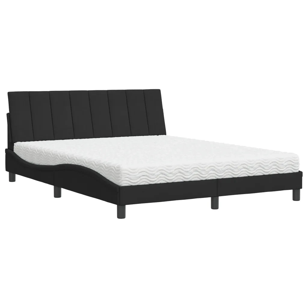 Letto con Materasso Hanko Nero 160x200 cm in Velluto 3208606