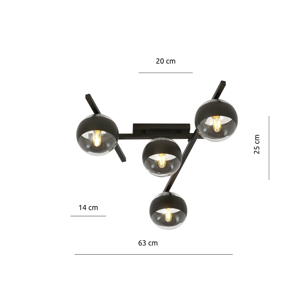 Plafoniera Moderna Teti Acciaio Nero 4 Luci E14 Ip20