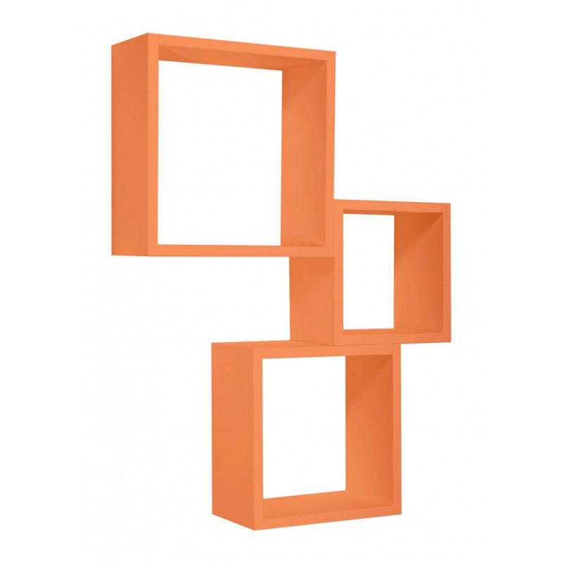 Set di 3 Mensole da Muro, Cubi Arredo, Mensole Cubo, Cubi da Parete, Arancione, 35x35, 30x30 e 25x25 p15,5 cm - Incubo