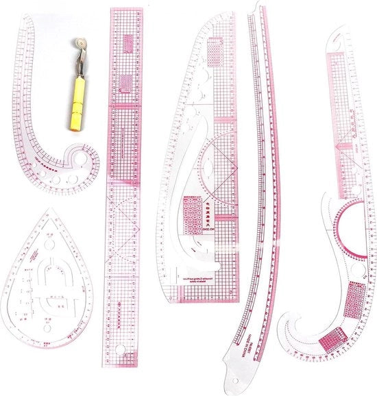 Set di 6 linee curve a forma di curva francese per la creazione di modelli - linee per sartori - set di linee per sarti con ruota tracciante