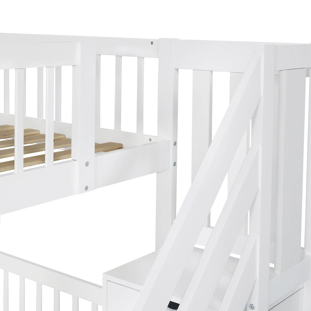 LETTO A CASTELLO con letto estraibile 90x200/190 cm in pino e MDF bianco