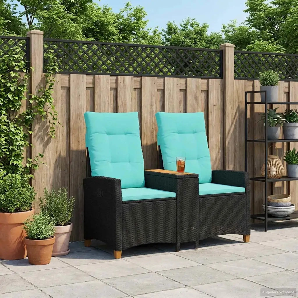 Panchina reclinabile con tavolo Nero e Turchese polyrattan