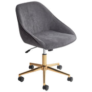 Sedia da ufficio Velluto grigio scuro Funzione girevole regolabile Gambe in metallo Arredamento da ufficio elegante
