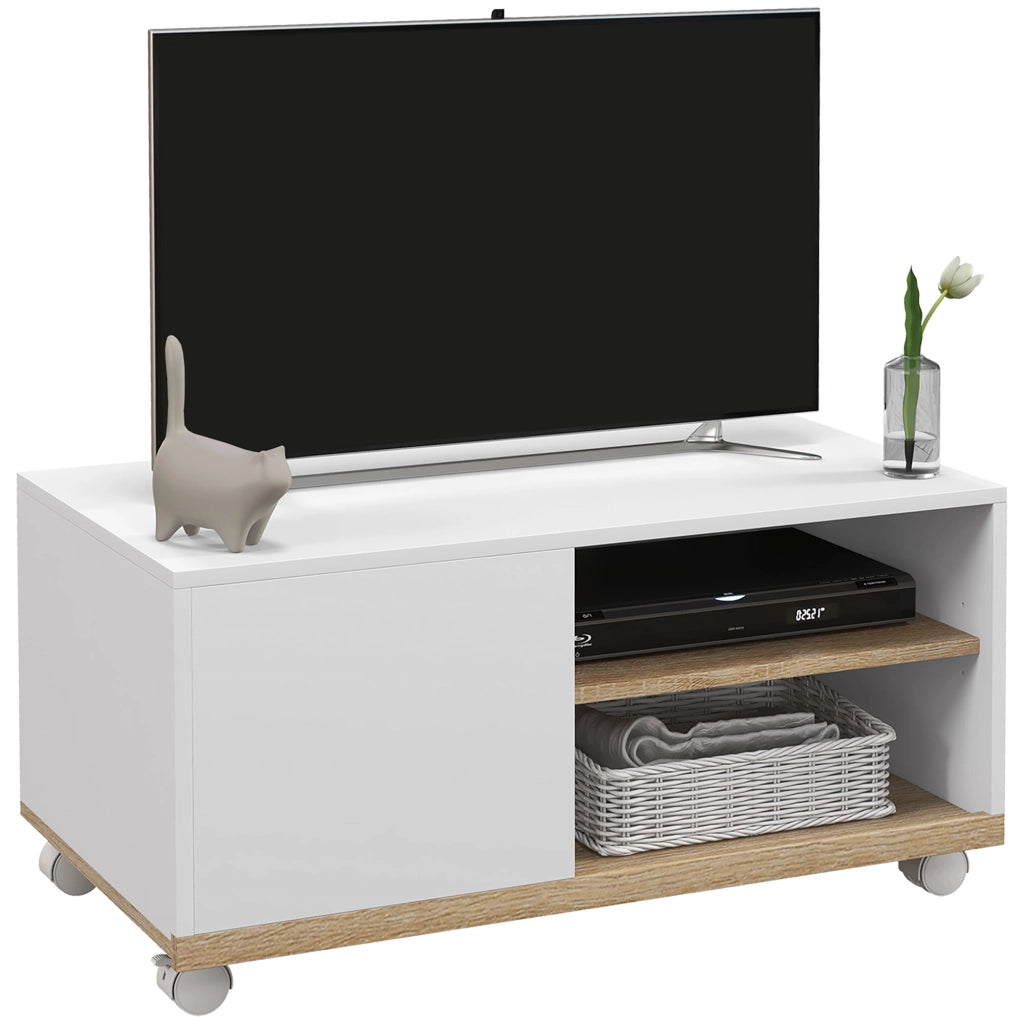 Mobile TV con Ruote e Ante ¨C Zephmum ¨C Bianco 80x45x41 cm