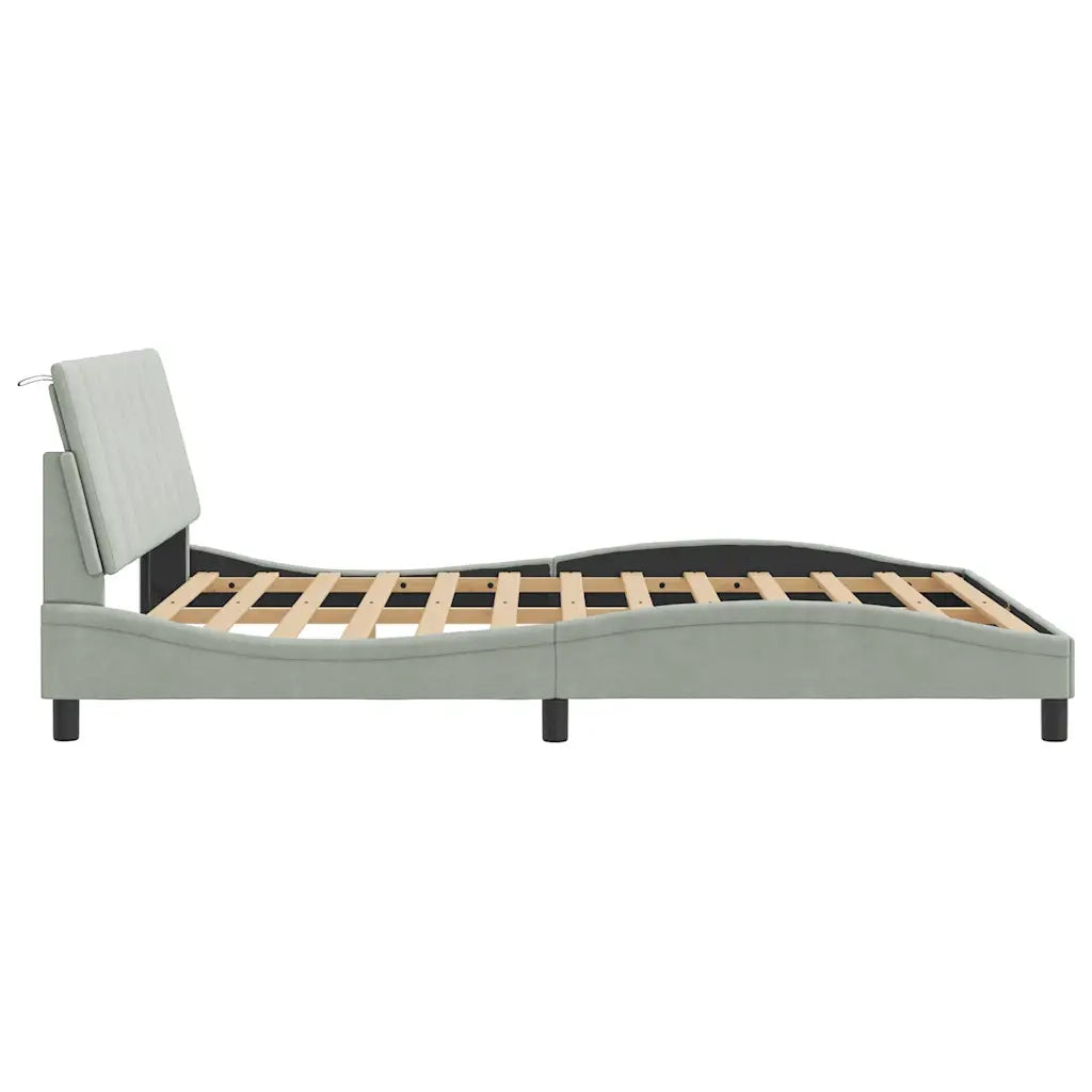 Giroletto con LED senza Materasso-Struttura Letto Hanko Grigio Chiaro 160x200 cm in Velluto