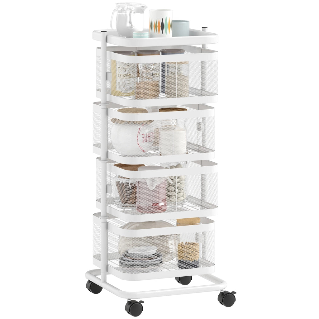 Carrello con 4 cestelli girevoli su ruote ¨C zephmum ¨C bianco, acciaio, 33x33x77cm