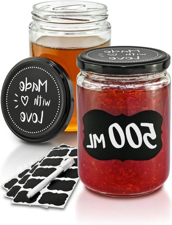 Jampot con coperchio - Pignoni per conservazione - 500 ml - Coperchio a vite - Etichette e penna - Erettore all'aria - Resistente alla lavastoviglie - Jampot con coperchio regalo