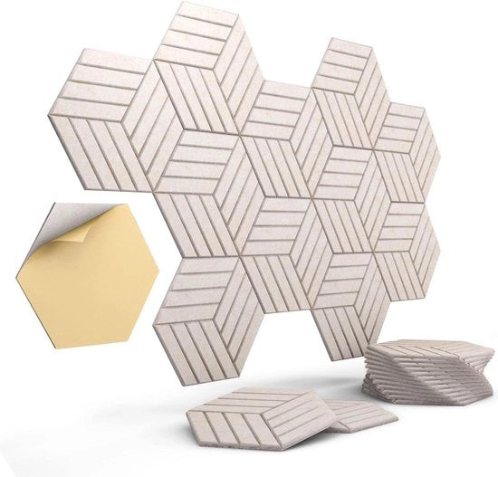 12 Pacchi di Pannelli Acustici a Hexagono Autoadesivi 35 x 30 x 1 cm