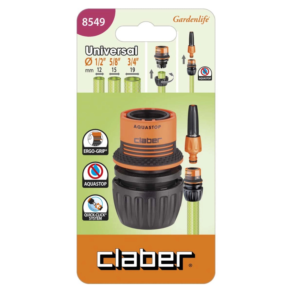 RACCORDO RAPIDO STRINGITUBO UNIVERS + STOP CLABER - 1/2-5/8-3/4+AQUASTOP SELF 8549- 2 pezzi