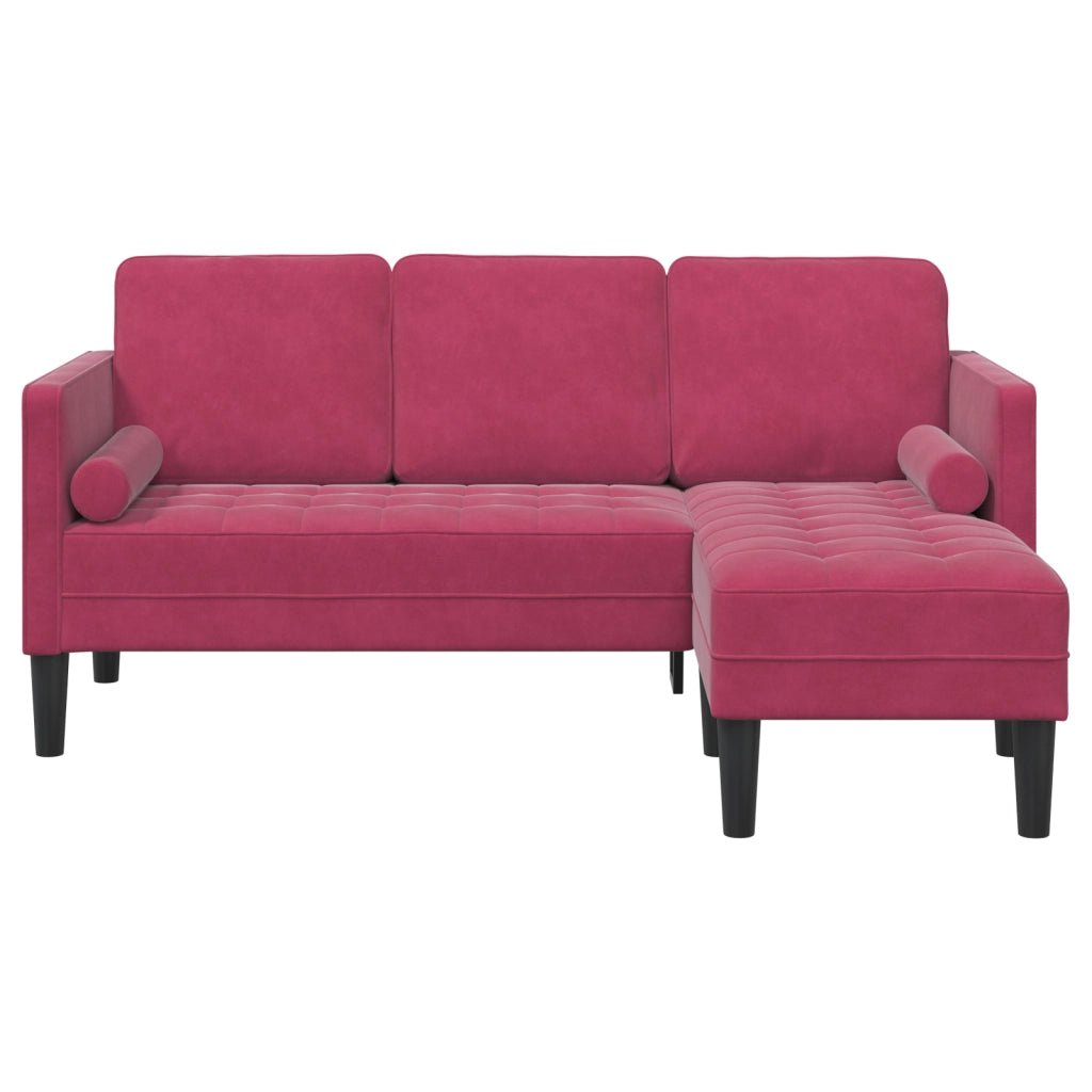 Divano 3 Posti con Chaise L-shaped Rosso Vino 160 cm in Velluto