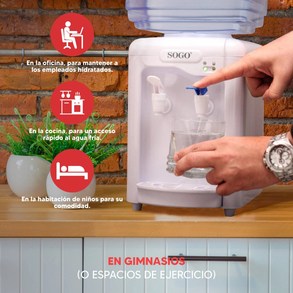 Dispenser acqua elettrico con raffreddamento, serbatoio 7 litri, doppio rubinetto ambiente e fredda 65W - SOGO