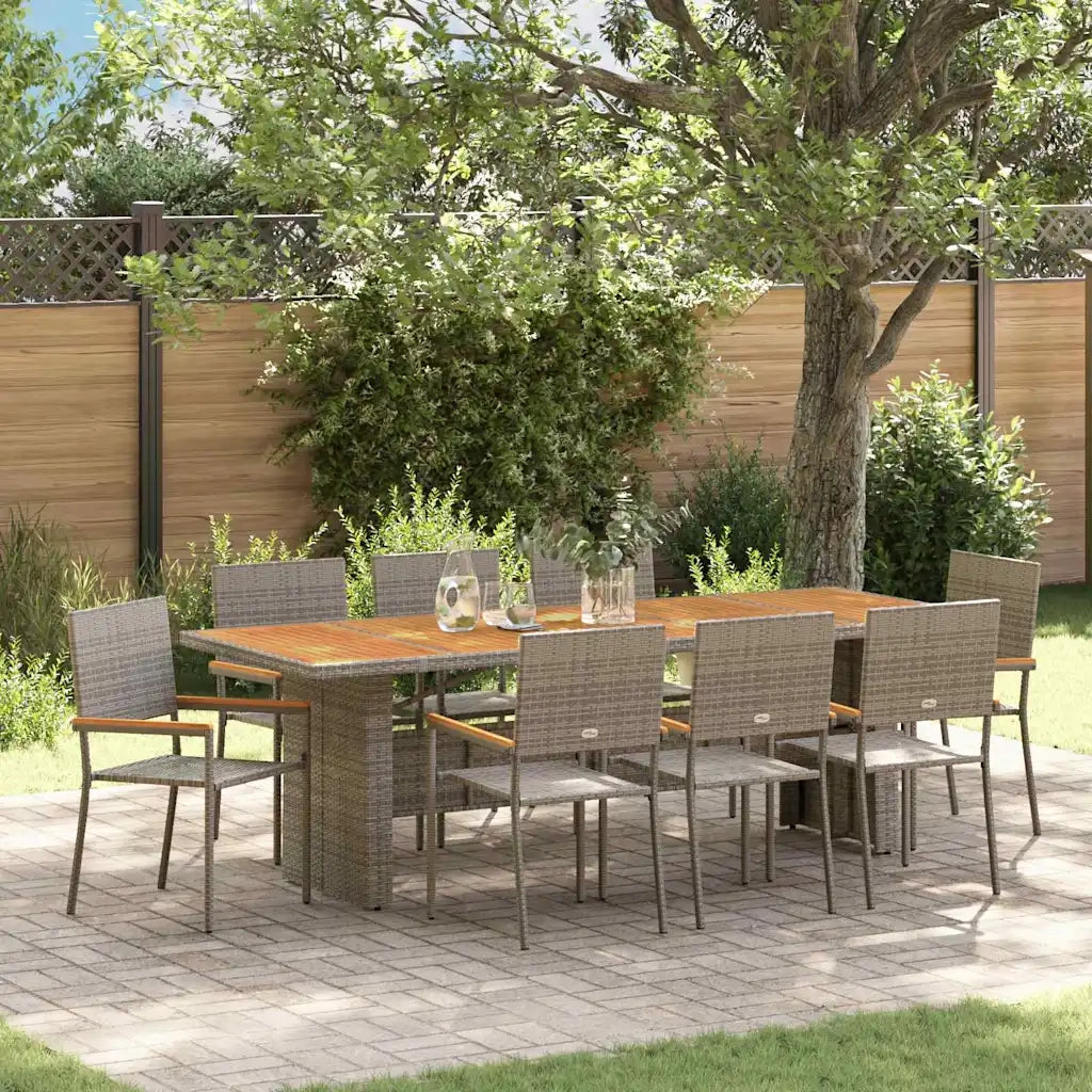Set da Pranzo per Giardino 9 pcs Grigio polyrattan 3365421