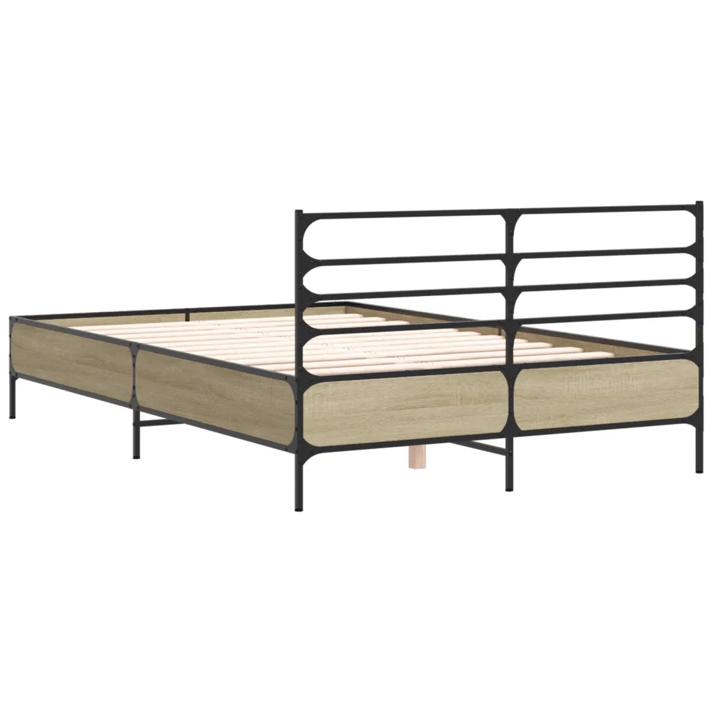 Letto matrimoniale | Letto per adulti | Giroletto Rovere Sonoma 120x190 cm in Legno Multistrato Metallo